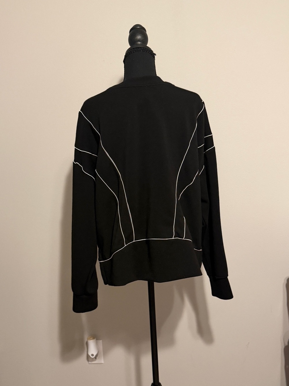 Black Sweatshirt with White Contrast Piping - Women's Relaxed Pullover